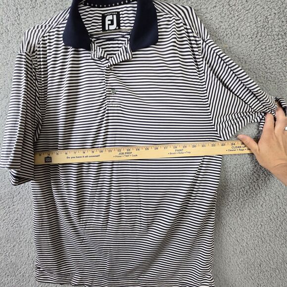 FootJoy ProDry Lisle Golf Polo Mens M Navy Blue White Striped Stretch Shirt - Picture 5 of 6